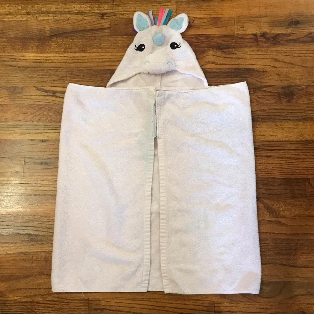 Girls Kids Bath Towel Wrap Cover Hooded Hoodie Unicorn Design Terry Clo Ribbons